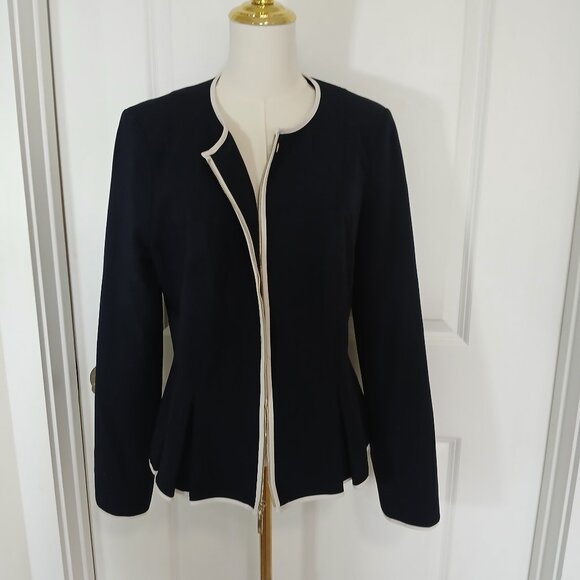 Tommy Hilfiger Blazer Jacket Women’s Size 10 Navy White Trim Zip Front - Picture 1 of 7